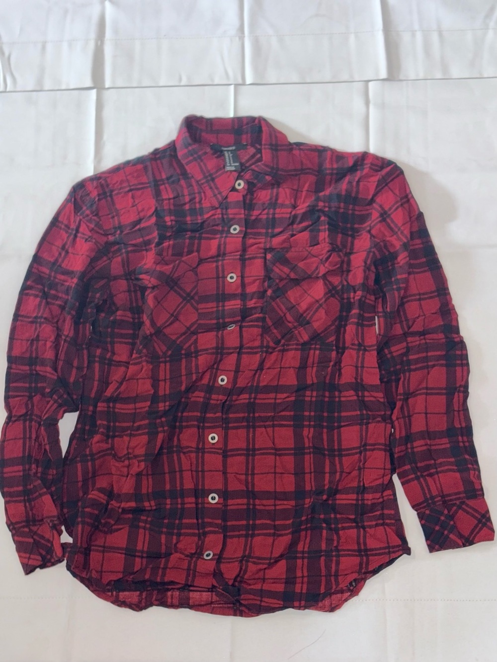 Forever 21 Red and Black Plaid Button-Down Shirt